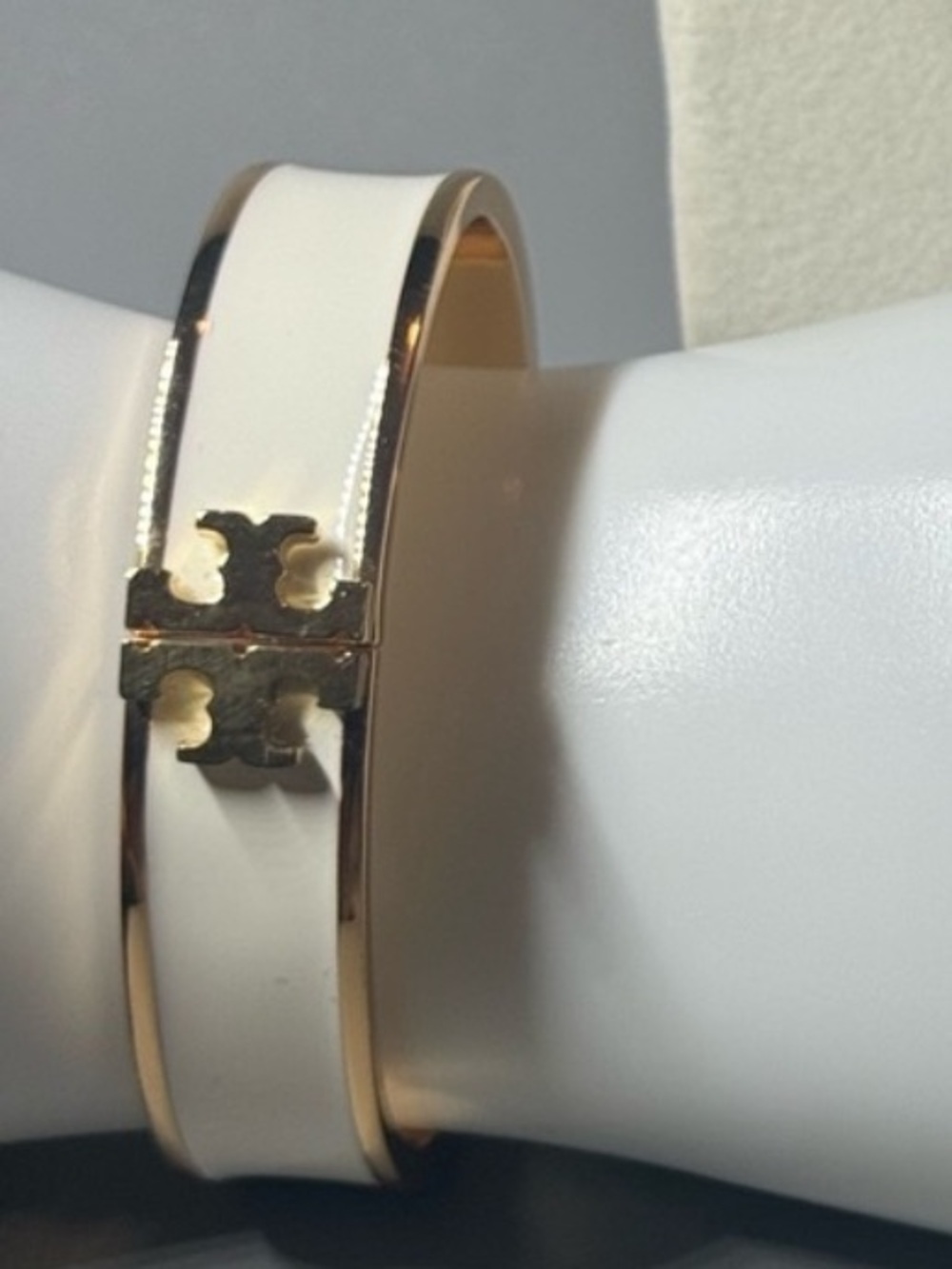 Tory Burch Cream Enamel and Gold Logo Bracelet - Picture 2 of 4